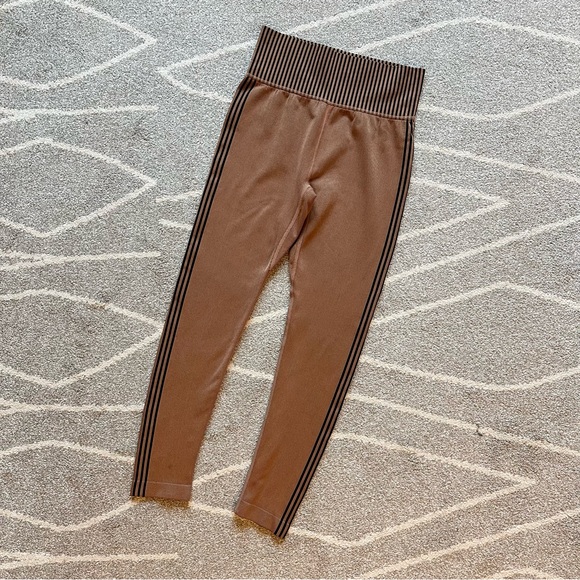 Sage Collective Pants - Sage Collective Brown Knit Legging with Tuxedo Stripes